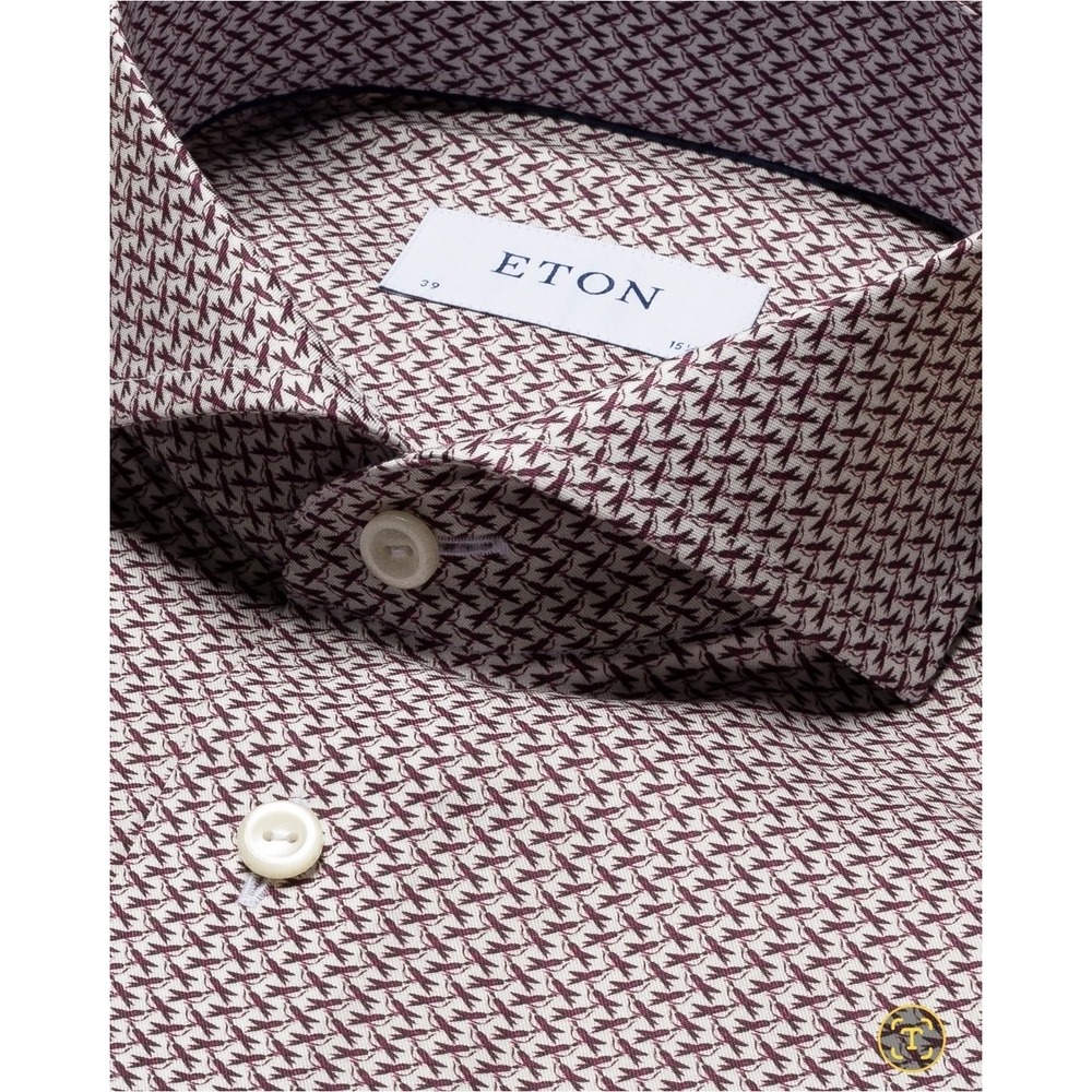 Eton Slim Fit Mens 17.5 44 Dress Shirt Purple Bird Print Long Sleeve Luxury